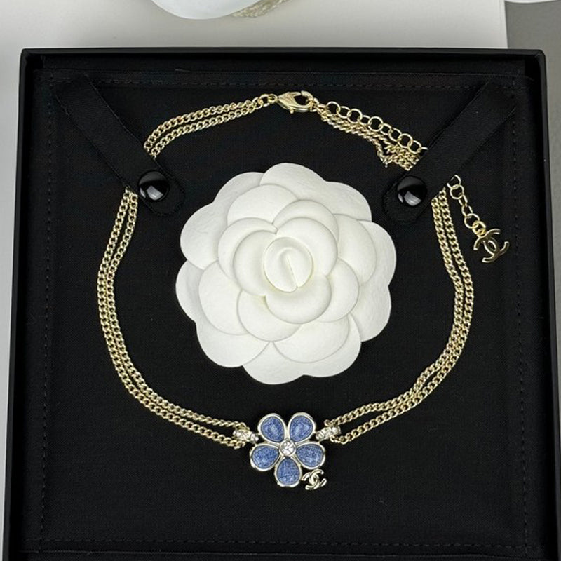 Chanel 26C Blue Flower Choker Necklace