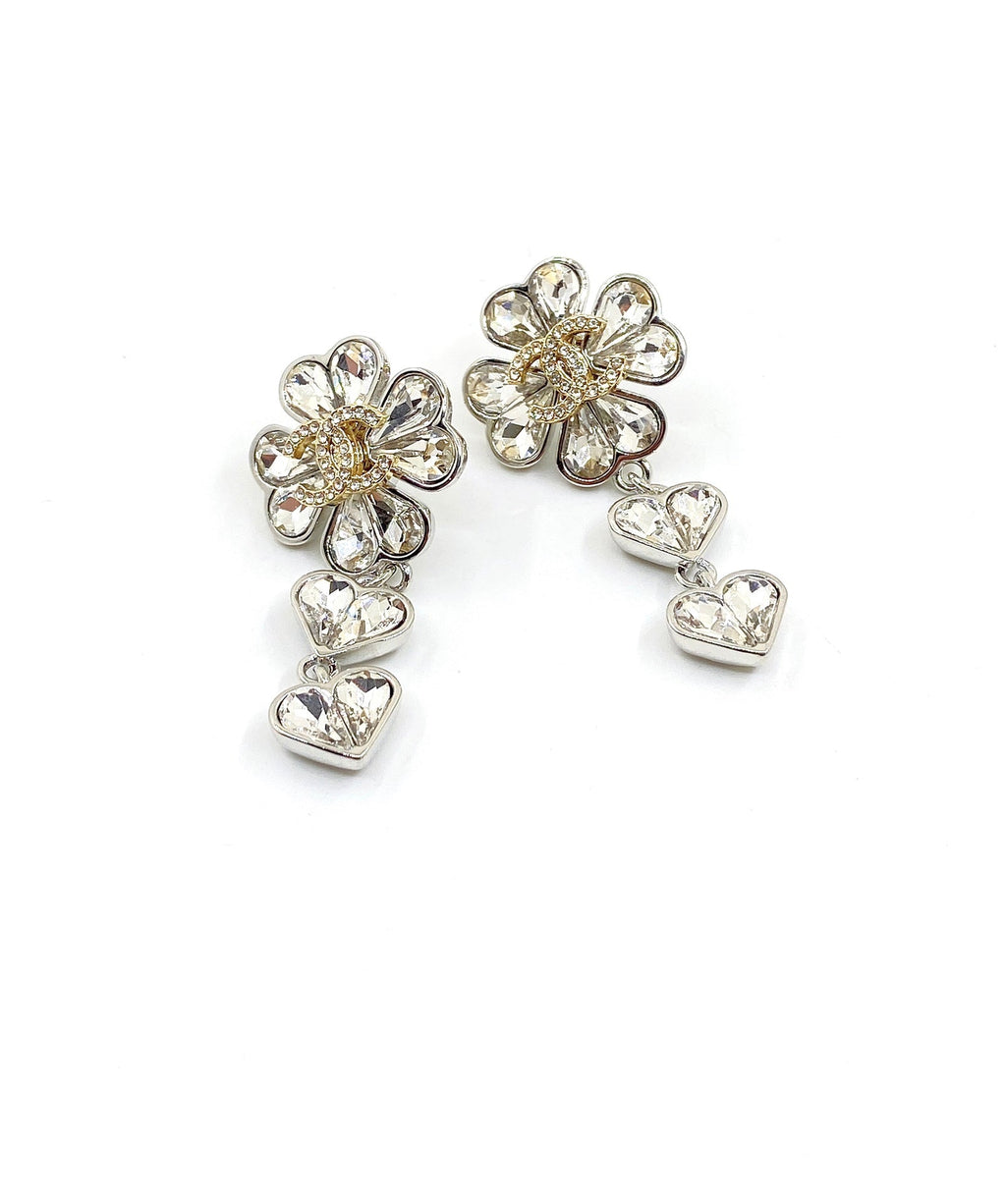 Chanel Crystal Flower Earrings - 18K White Gold