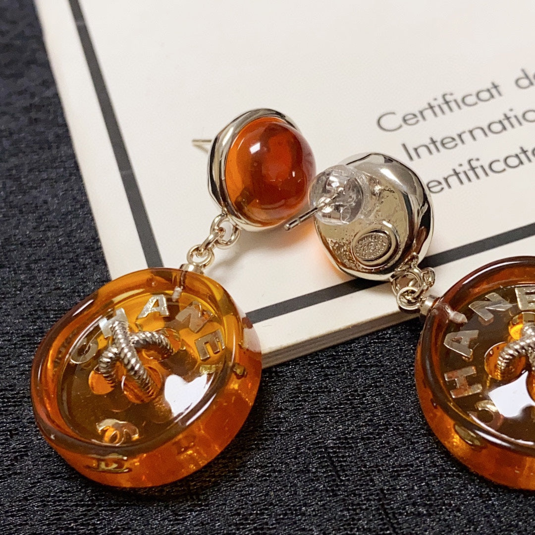 Chanel Orange Pendant Earrings - 18K Yellow Gold