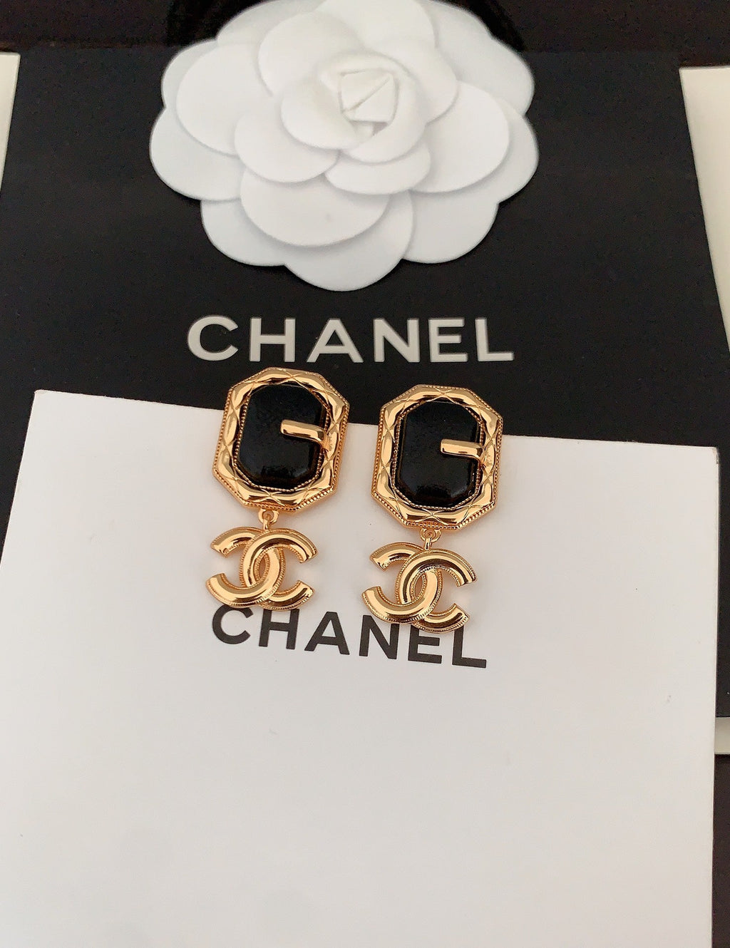 Chanel Pendant Leather Earrings - 18K Yellow Gold