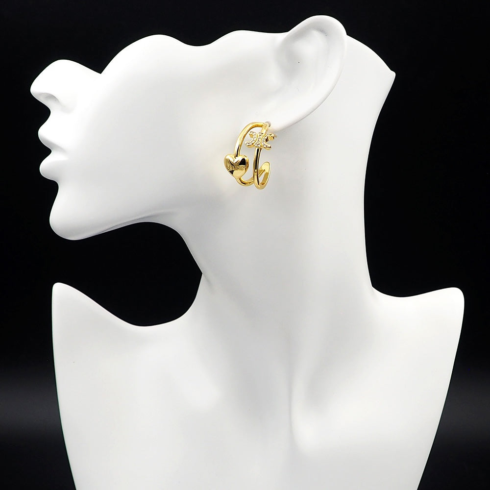 Celine Triomphe Heart Earrings - 18K Yellow Gold
