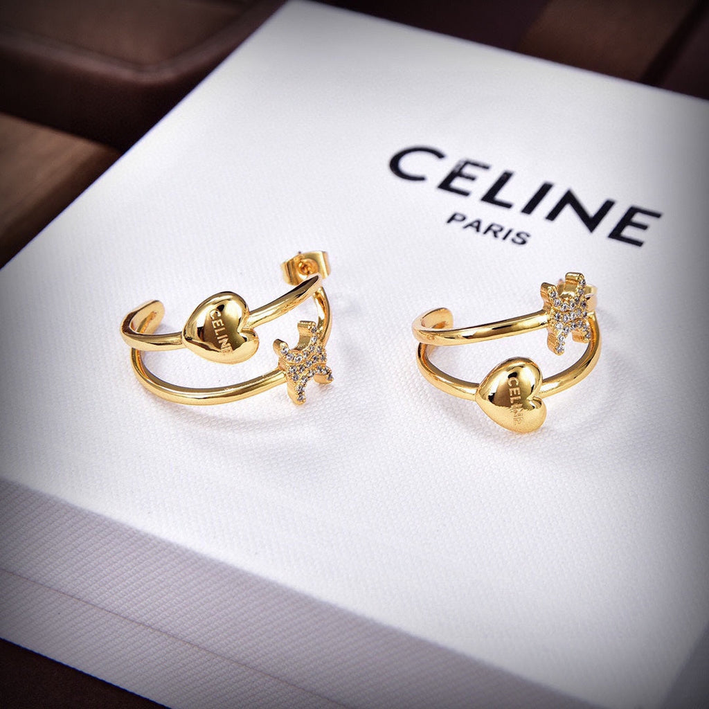 Celine Triomphe Heart Earrings - 18K Yellow Gold