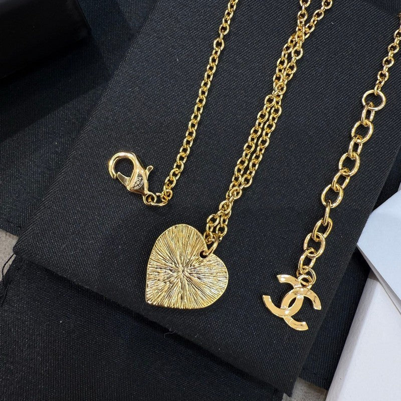 Chanel Black & Red Heart Gold Necklace