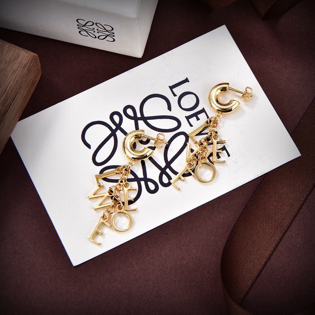 LOEWE Anagram Script Earrings - 18K Yellow Gold