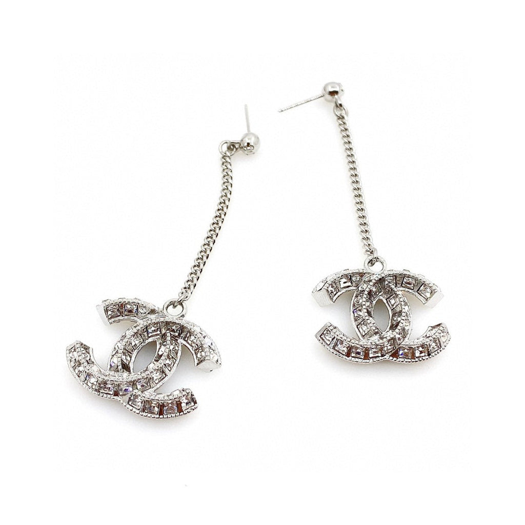Chanel Long Crystal Earrings - 18K White Gold