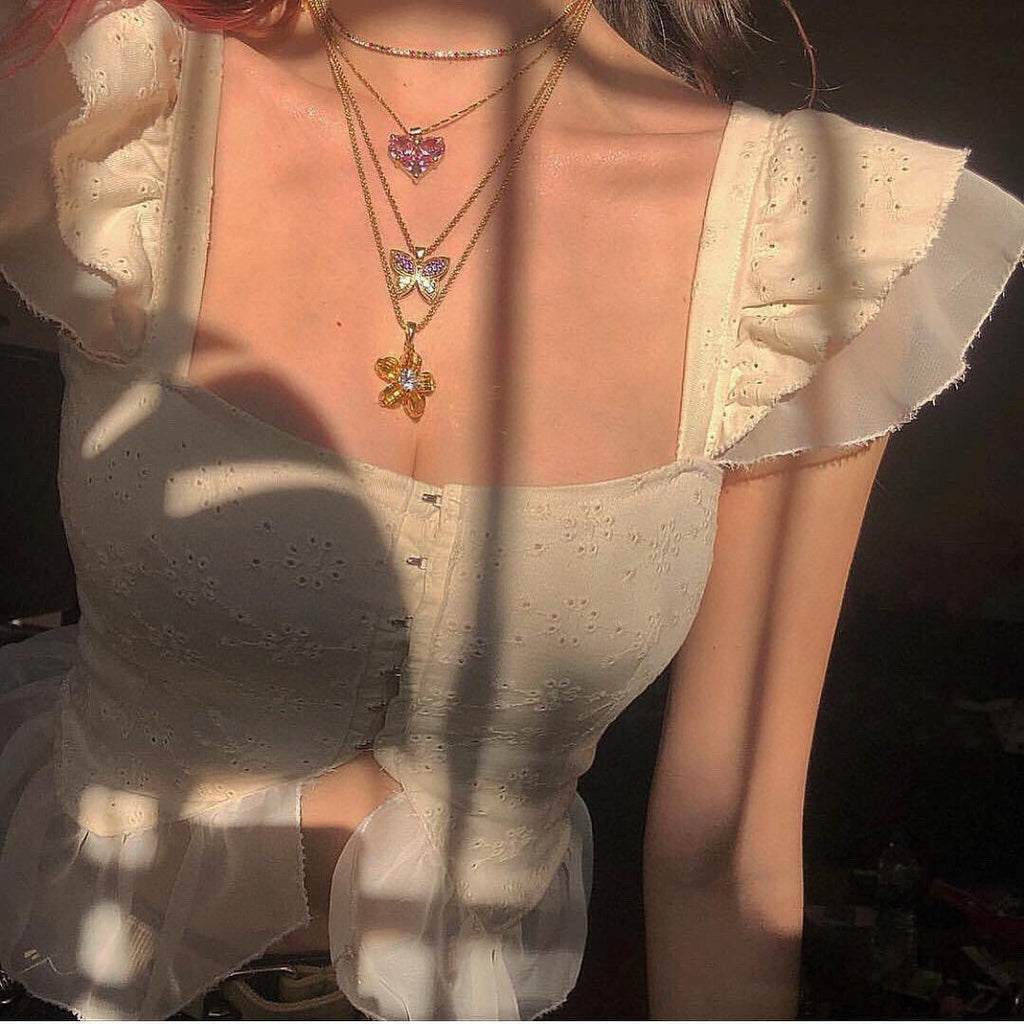 Celine Triomphe Pink Heart Crystal Necklace