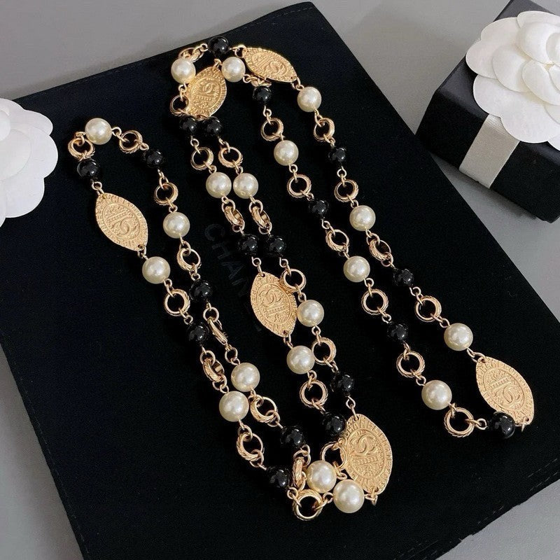 Chanel Long Black & White Pearl Necklace