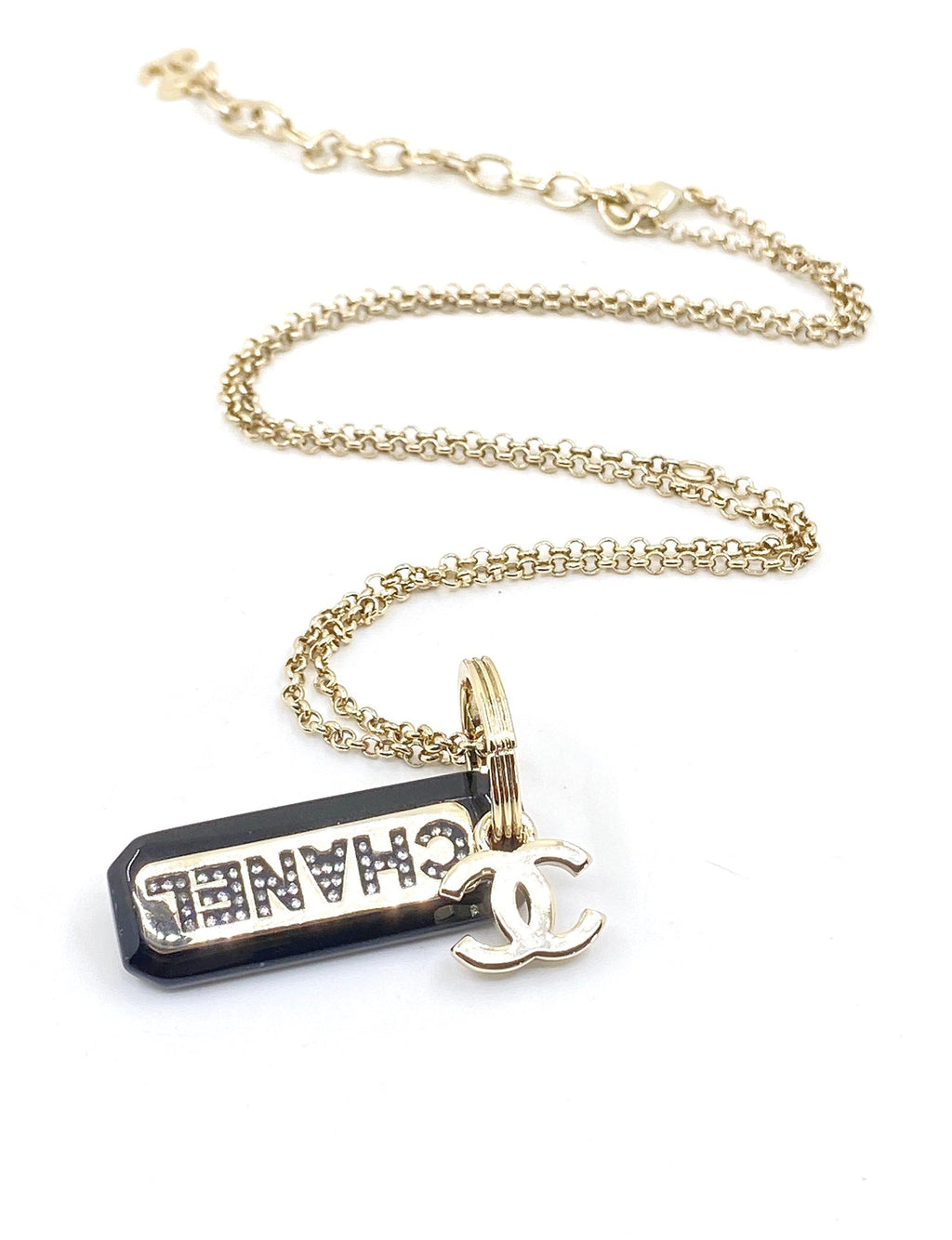 Chanel Black Plate Chain Necklace