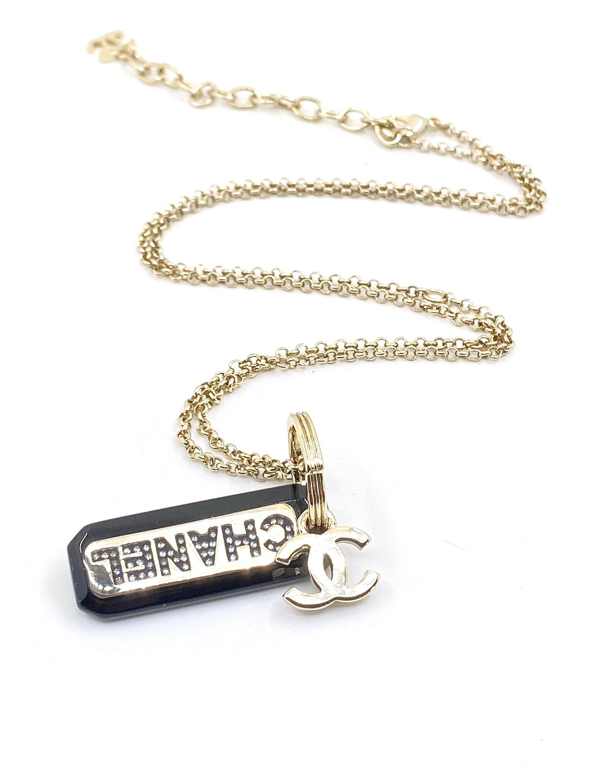 Chanel Black Plate Chain Necklace