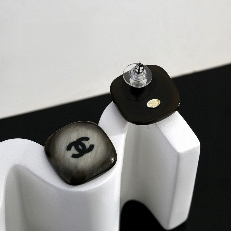 Chanel Black Square Earrings - 18K White Gold