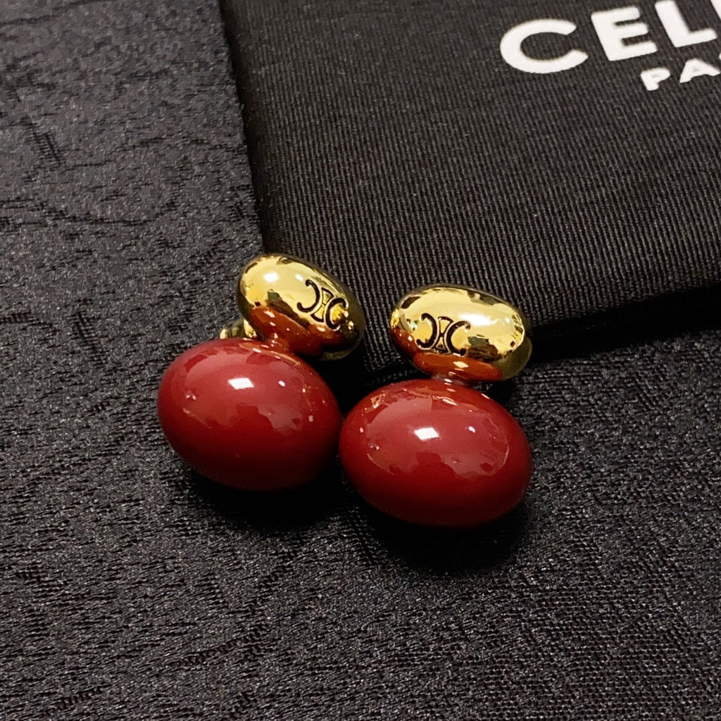 Celine Triomphe Red Earrings - 18K Yellow Gold