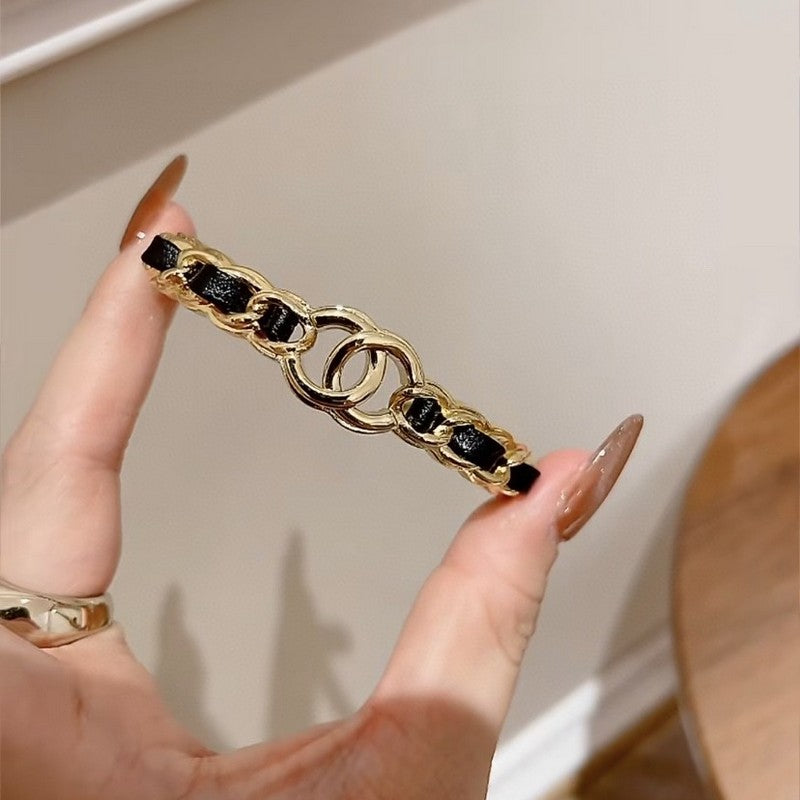 Chanel Black Leather Cuff Bracelet