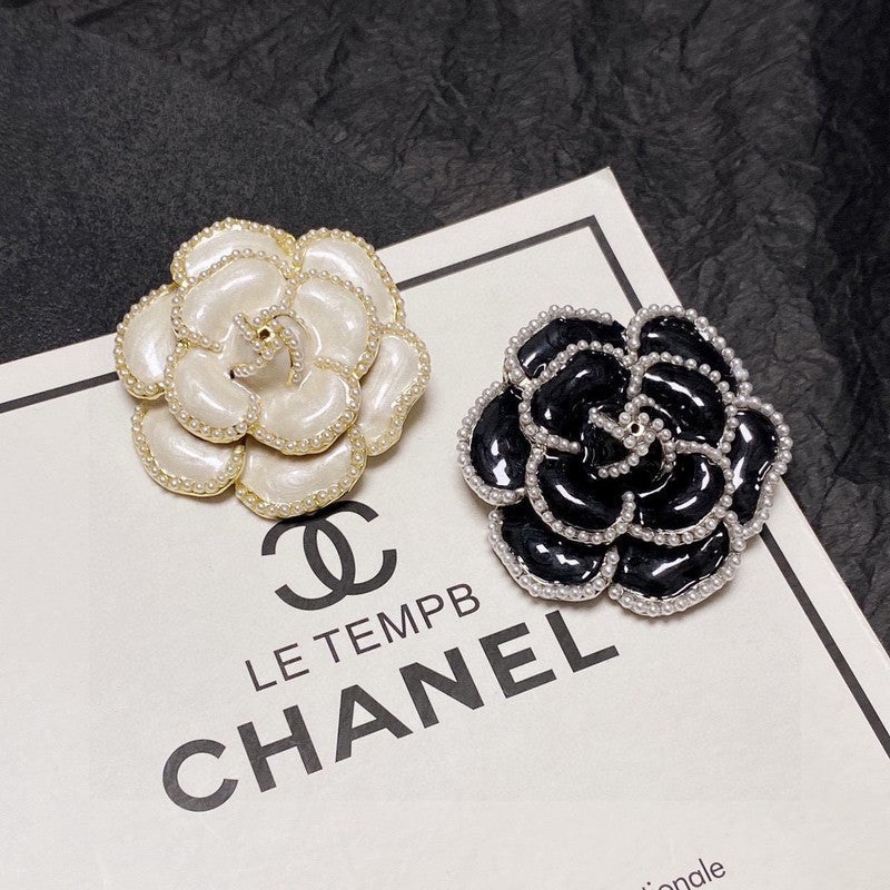 Chanel Camellia Black & White Brooch