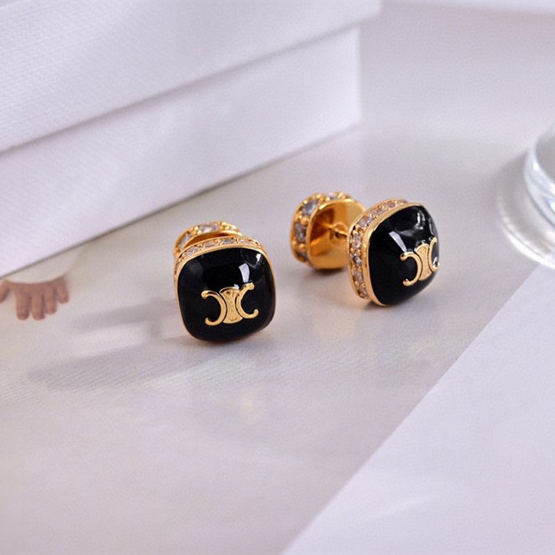 Celine Color Square Earrings - 18K Yellow Gold