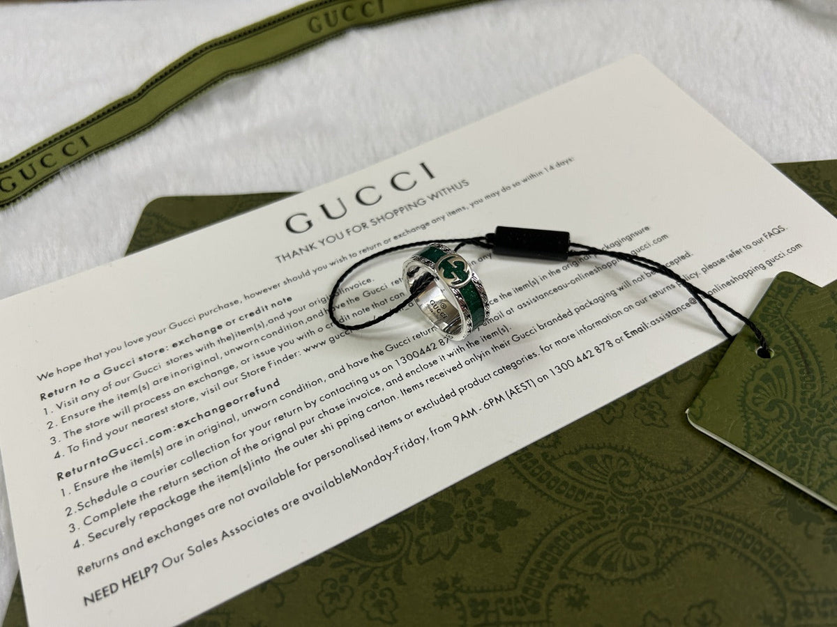 Gucci Double G Interlocking G Turquoise Enamel Ring