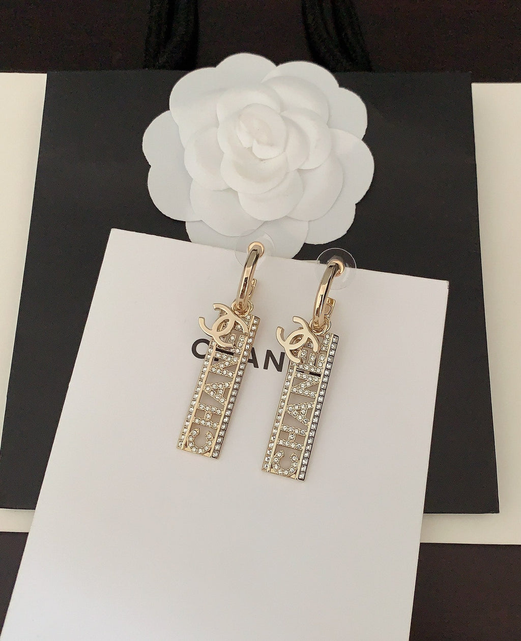 Chanel Crystals Long Letter Earrings - 18K Yellow Gold