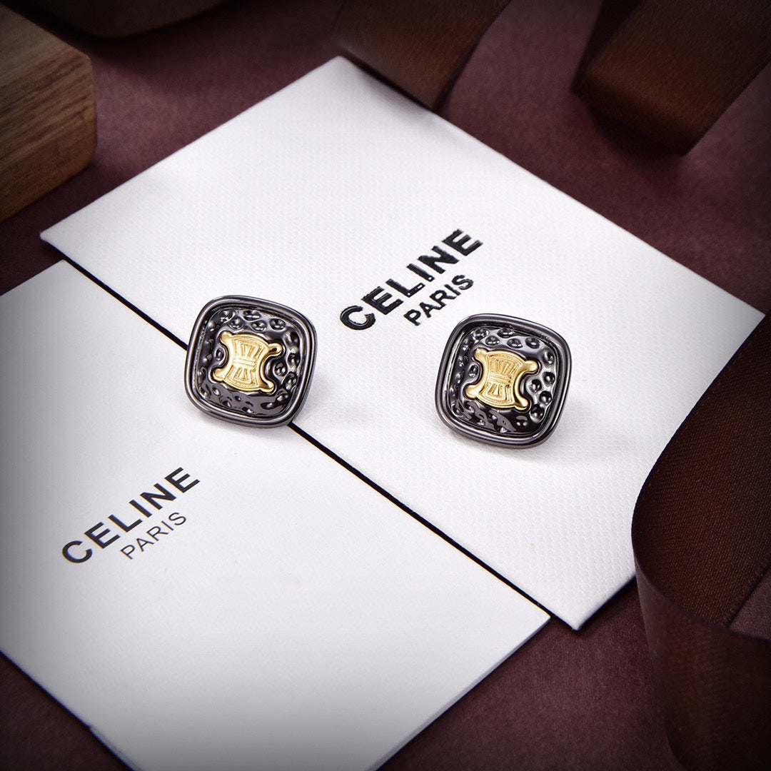 Celine Triomphe Black Earrings - 18K Yellow Gold