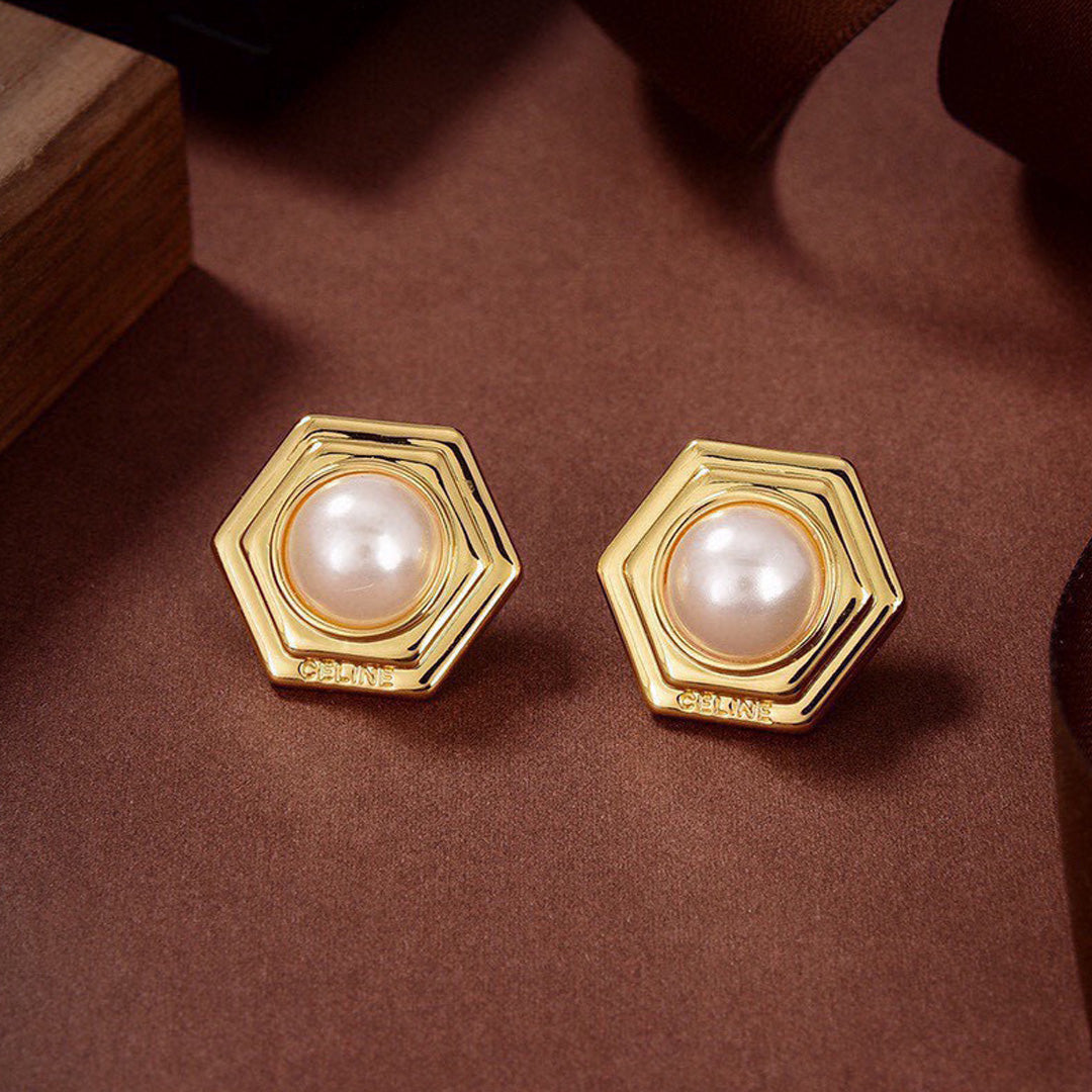 Celine Triomphe Pearl Earrings - 18K Yellow Gold
