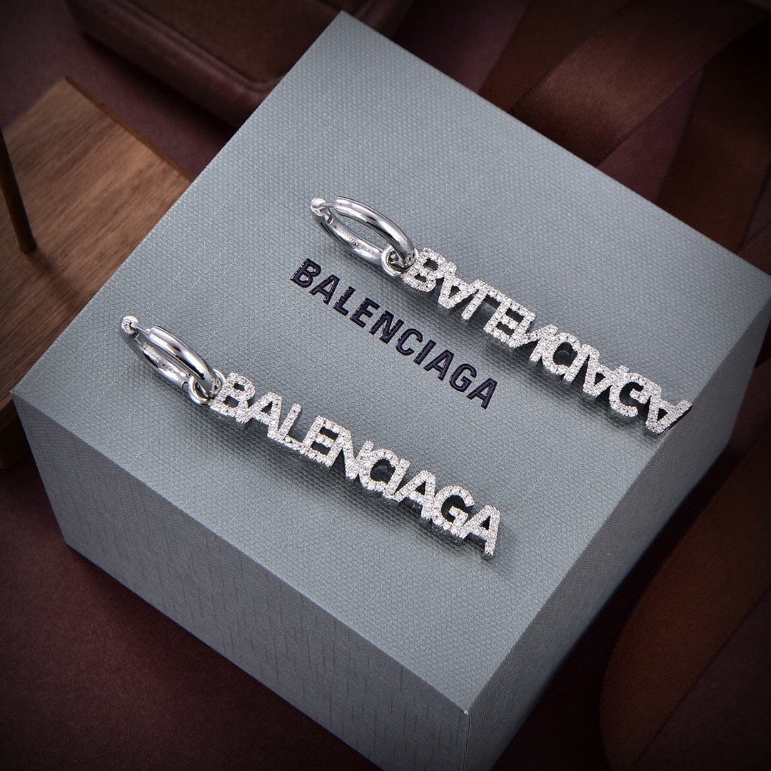 Balenciaga Typo Mirror Hoop Crystal Earrings - 18K Gold