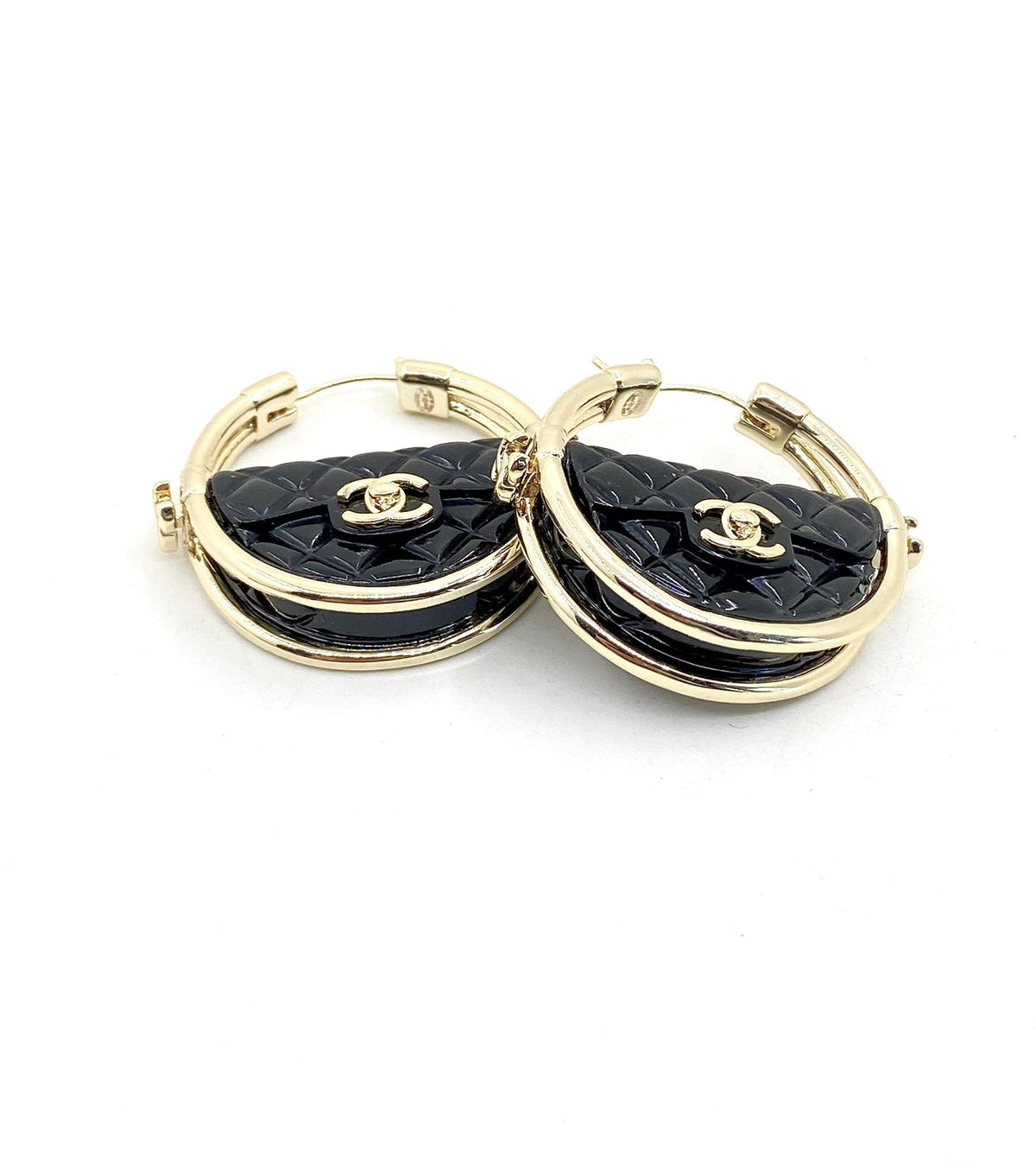 Chanel Black Bag Earrings - 18K Yellow Gold