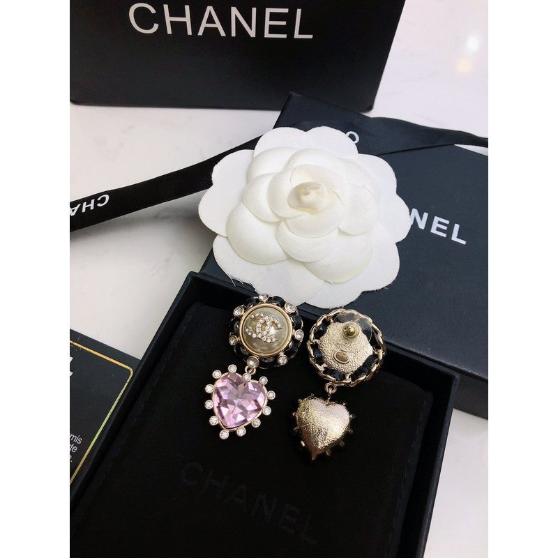 Chanel Heart Pink Crystal Earrings - 18K Yellow Gold