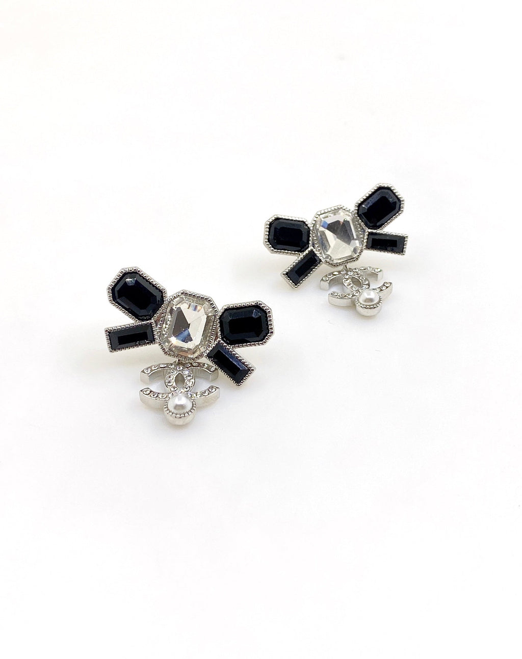 Chanel Bow Tie Crystal Earrings - 18K White Gold