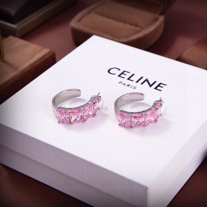 Celine Pink Crystal Earrings - 18K White Gold