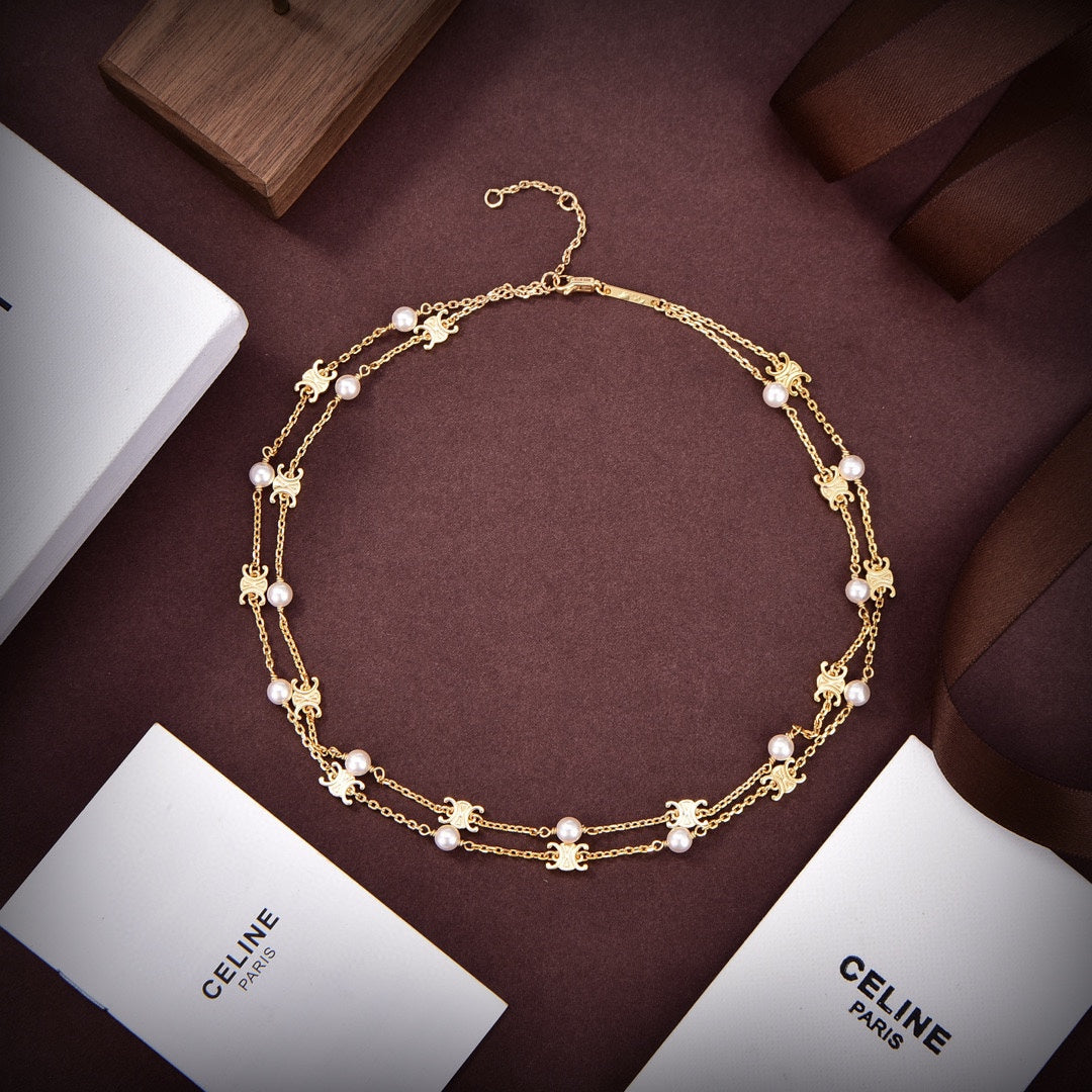 Celine Triomphe Pearl Double Necklace
