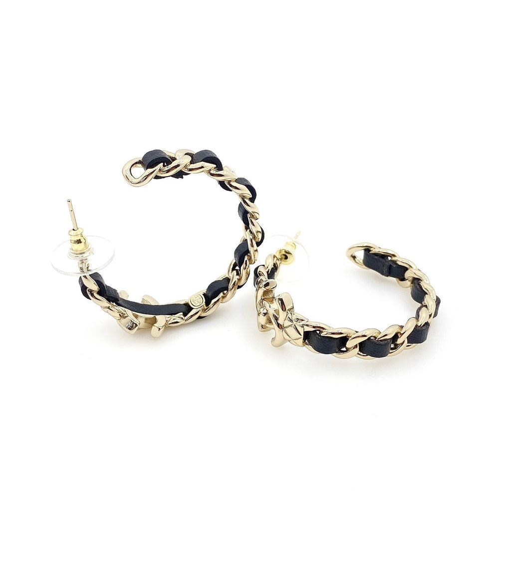 Chanel Circle Leather Earrings - 18K Yellow Gold