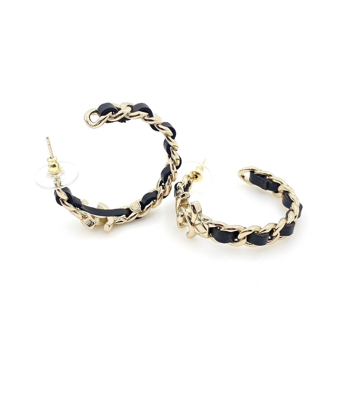 Chanel Circle Leather Earrings - 18K Yellow Gold