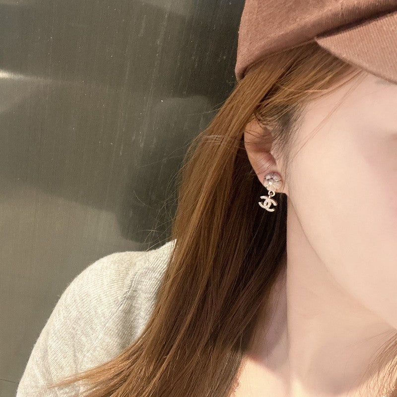 Chanel 26C Pink Camellia Diamond Earrings - 18K Yellow Gold