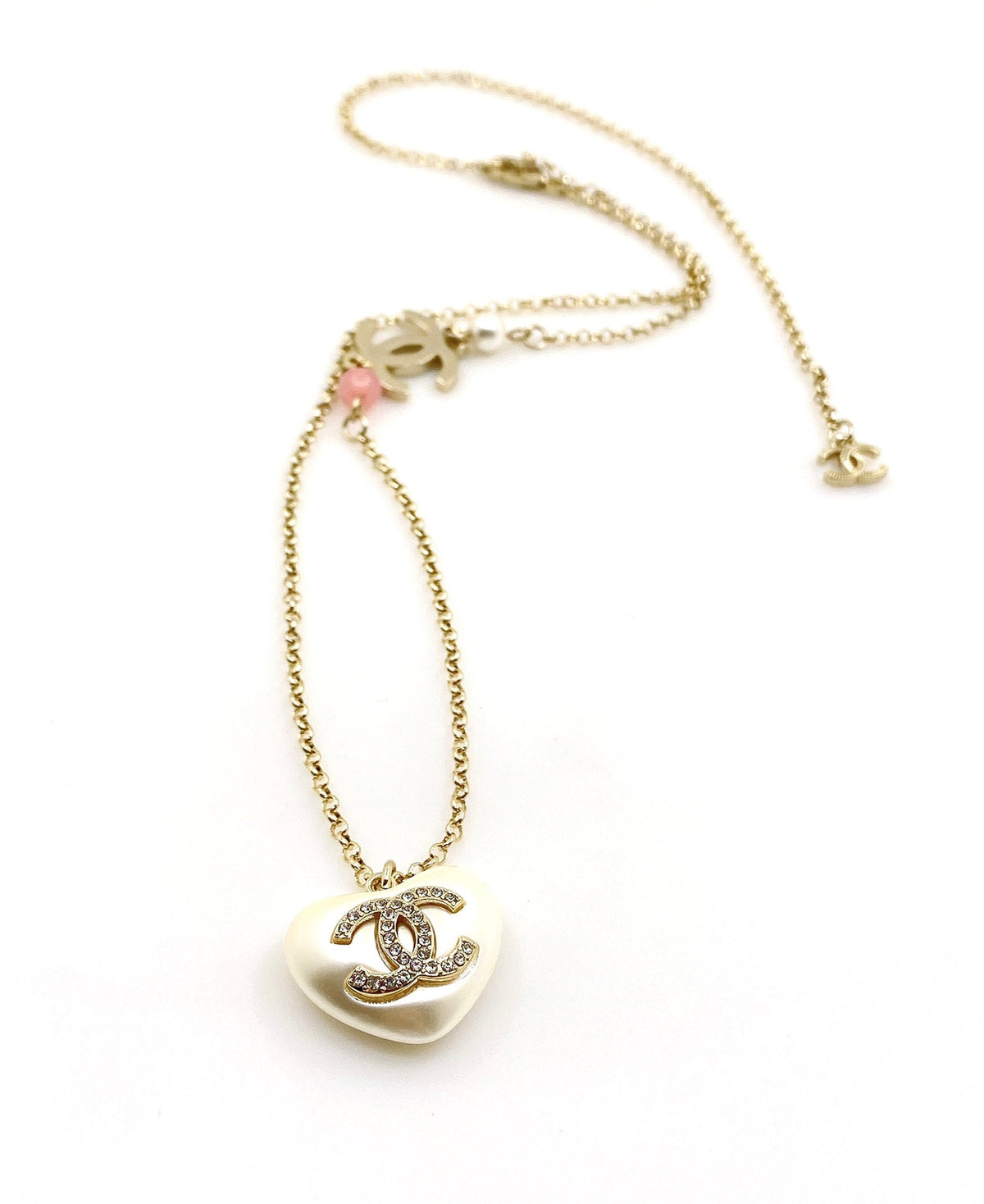 Chanel Pearl Heart Pink Necklace