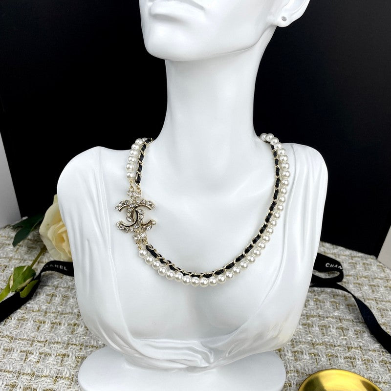 Chanel Pearl Chain Leather Necklace