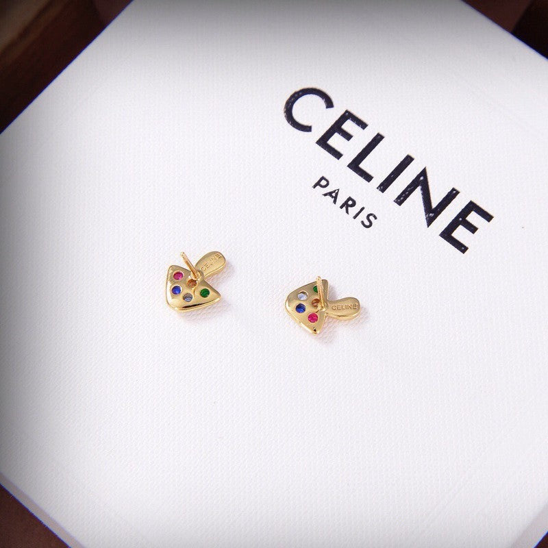 Celine Colorful Mushroom Earrings - 18K Yellow Gold