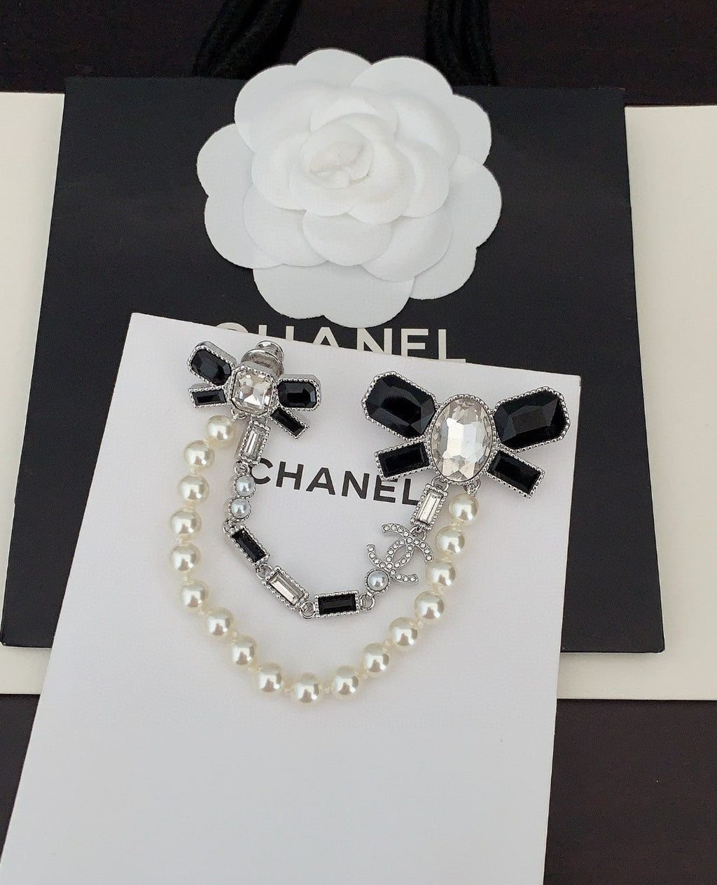 Chanel Black Bow Pearl Brooch