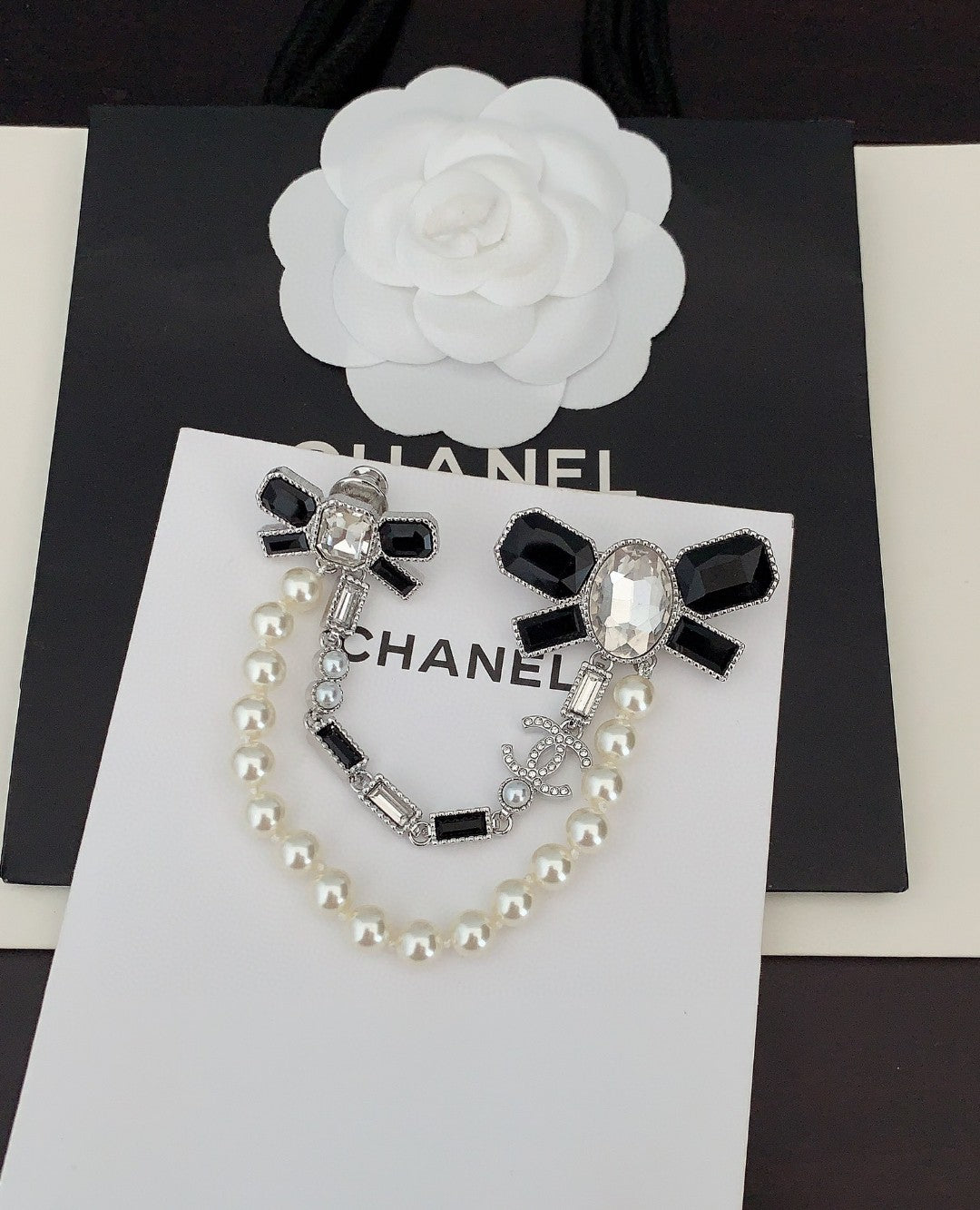 Chanel Black Bow Pearl Brooch