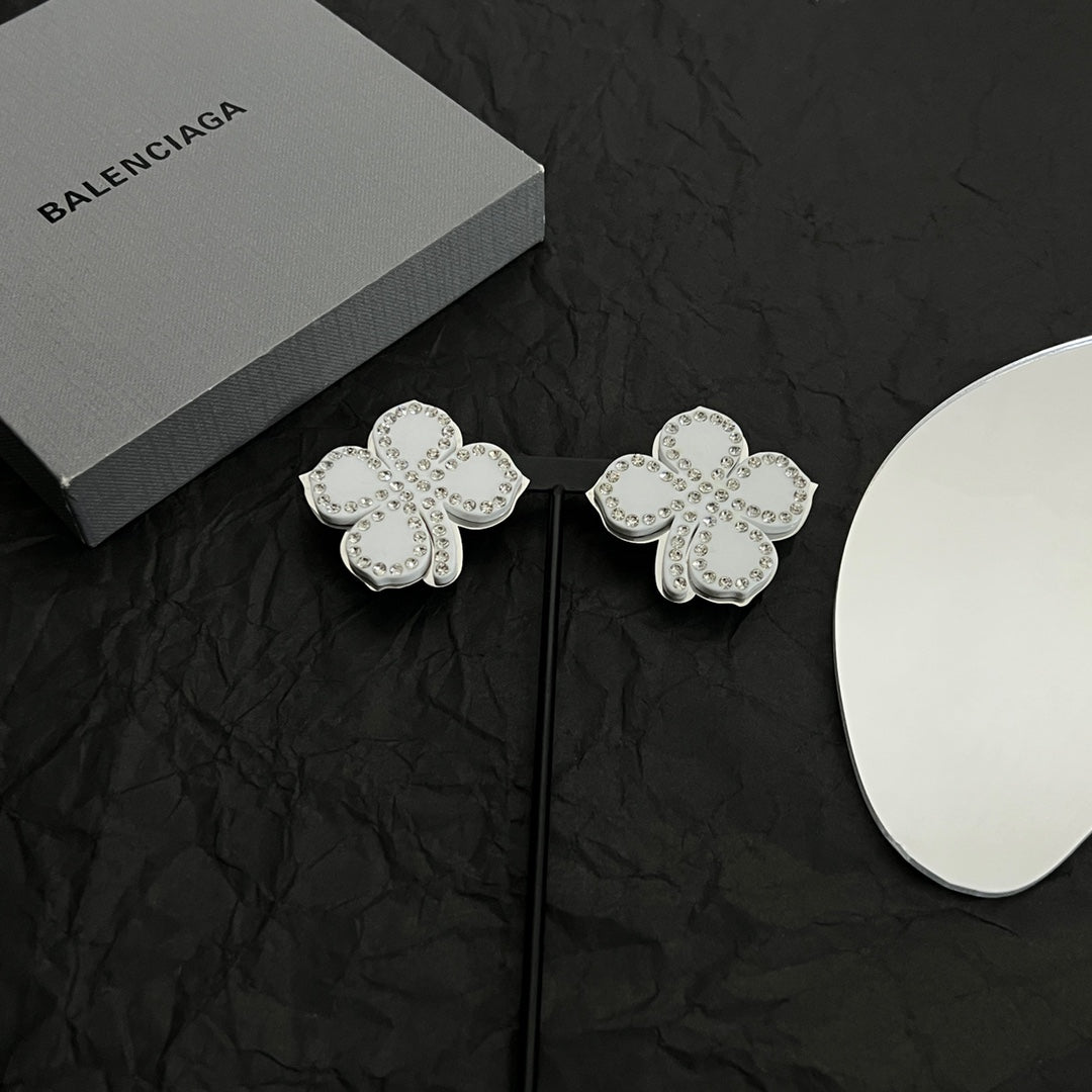 Balenciaga Flower Earrings - 18K White Gold