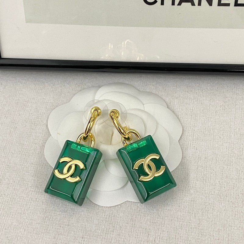 Chanel Green Perfume Bottle Earrings - 18K Yellow Gold