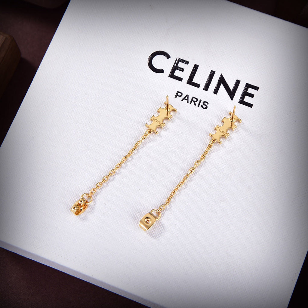 Celine Triomphe Chain Earrings - 18K Gold