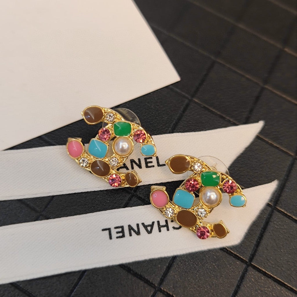 Chanel Multi-Color Crystal Earrings - 18K Yellow Gold
