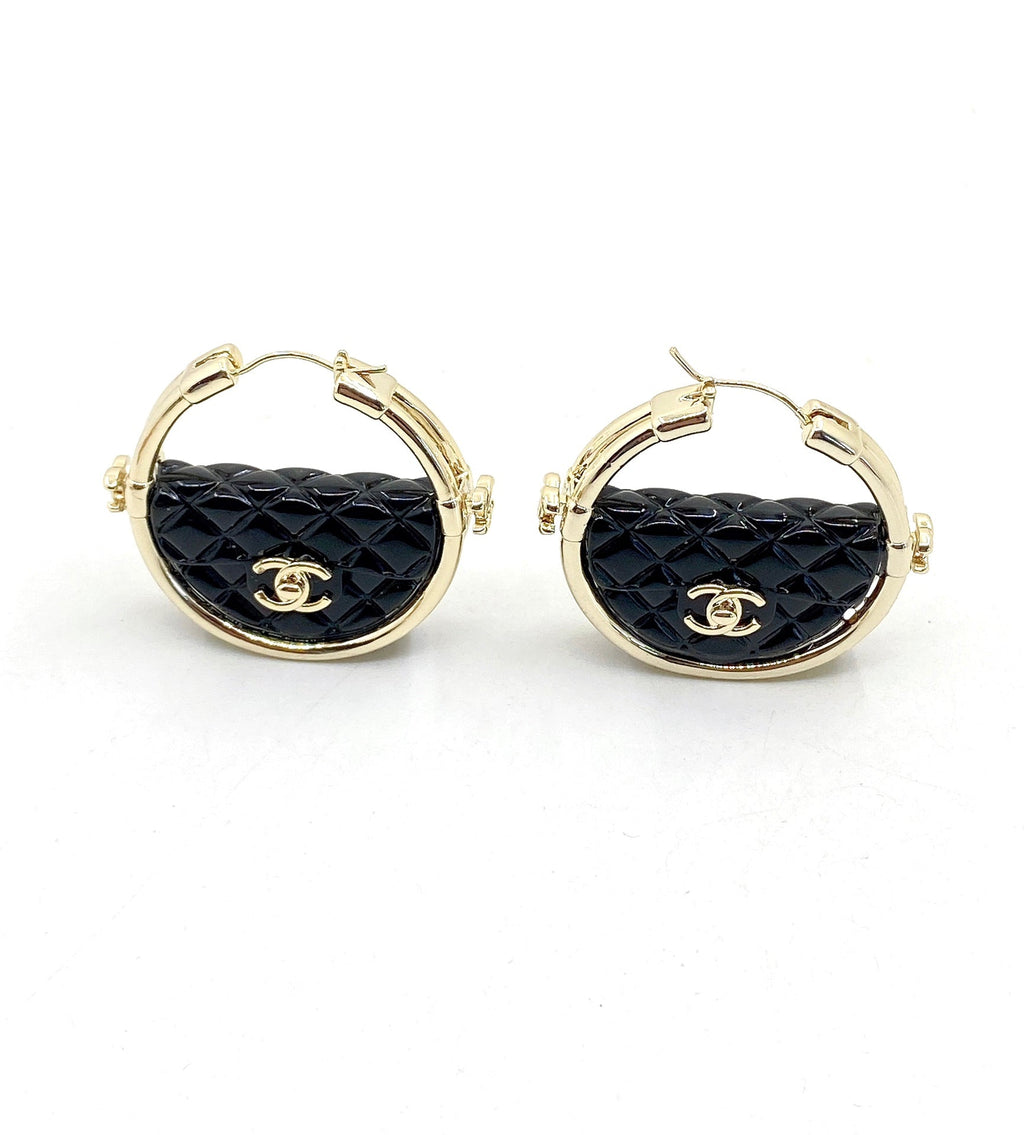 Chanel Black Bag Earrings - 18K Yellow Gold