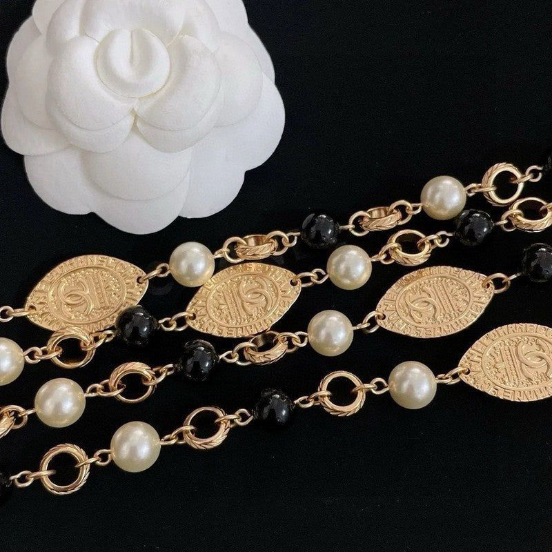 Chanel Long Black & White Pearl Necklace