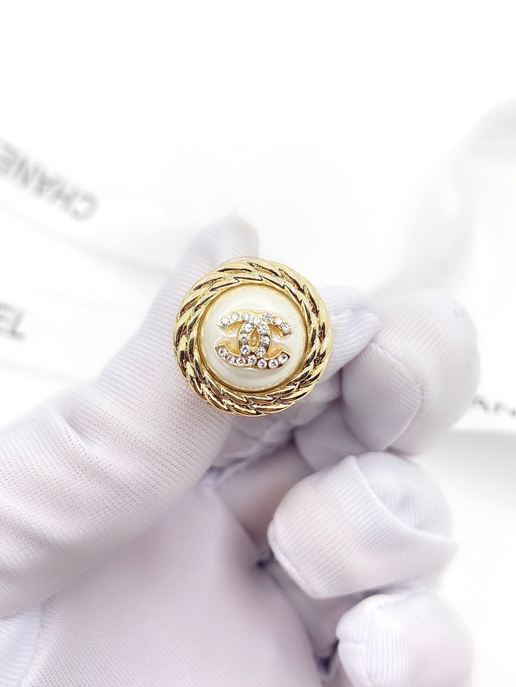 Chanel White Pearl Earrings - 18K Yellow Gold