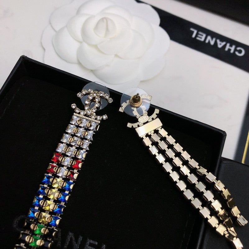 Chanel Long Tassel Color Crystal Earrings - 18K Yellow Gold
