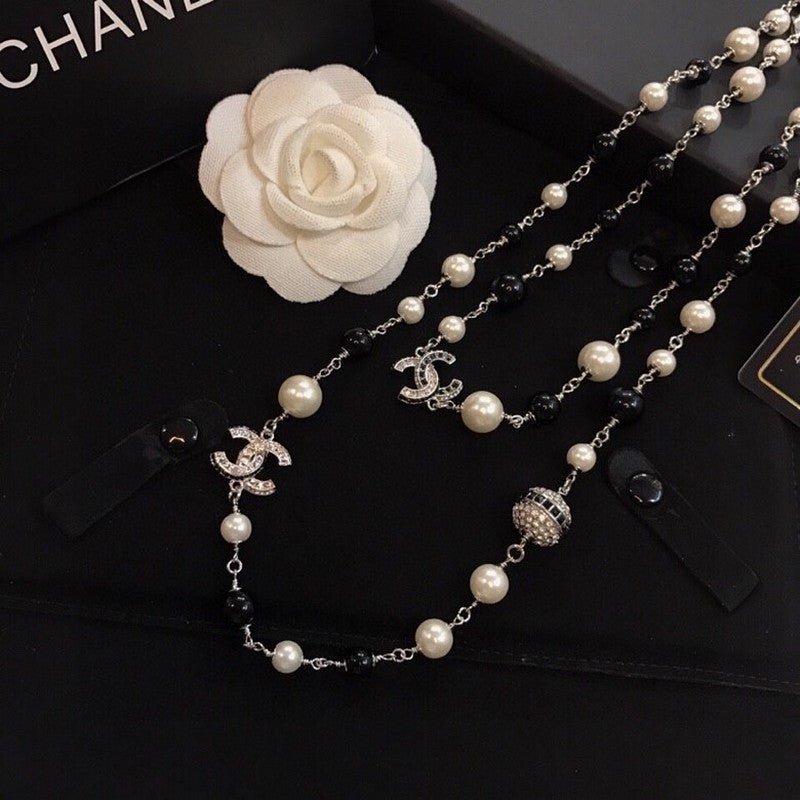 Chanel Long Black Pearl Necklace