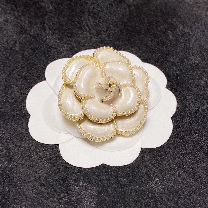 Chanel Camellia Black & White Brooch