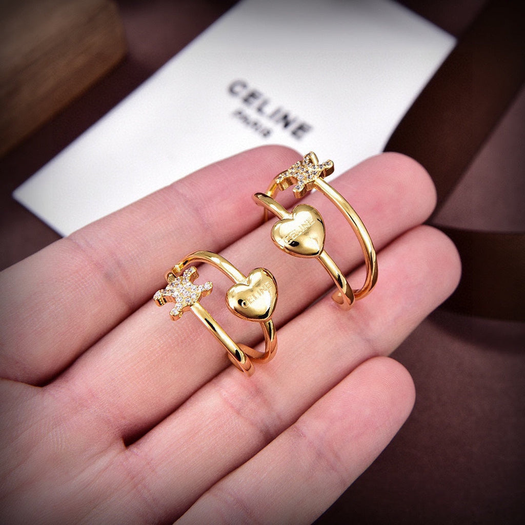 Celine Triomphe Heart Earrings - 18K Yellow Gold
