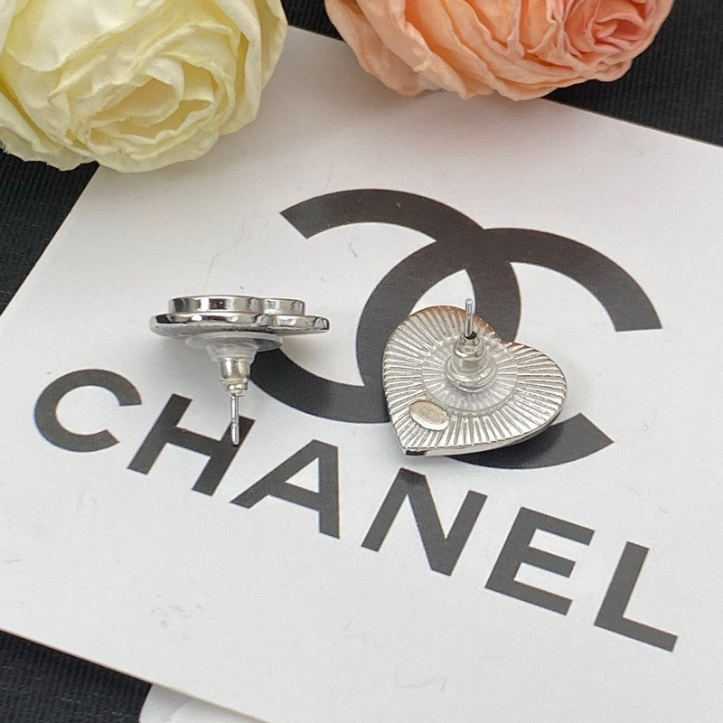 Chanel Black & Red Heart Earrings - 18K White Gold