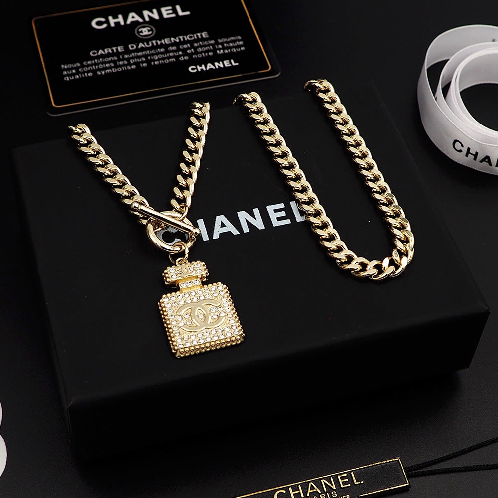 Chanel Diamond Perfume Bottle Pendant Necklace