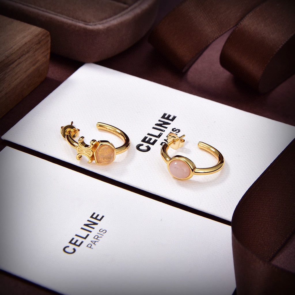 Celine Triomphe Indie Hoops Earrings - 18K Yellow Gold